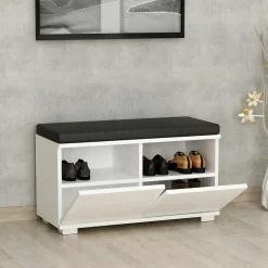 Banc à chaussures blanc assise et 4 niches fermées MARFA