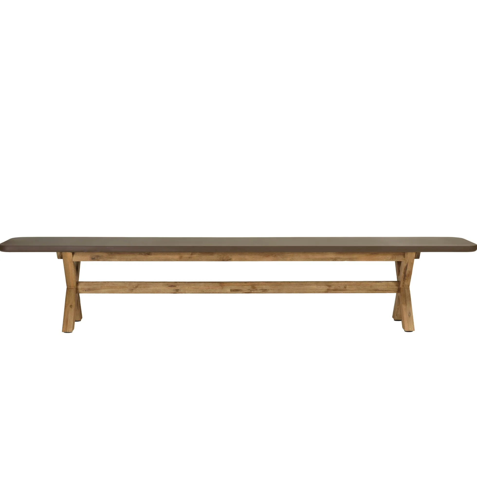 Banc 240 cm effet béton marron pieds en bois d'acacia CALVI