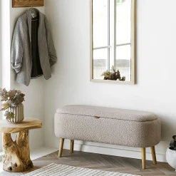 Banc coffre d'entrée en bouclette beige BERLIN