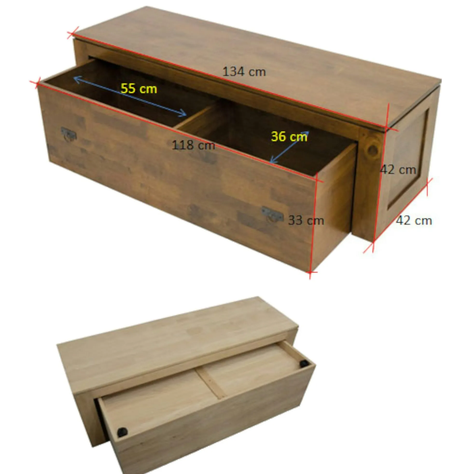 Banc coffre de rangement hévéa 134cm HELENA
