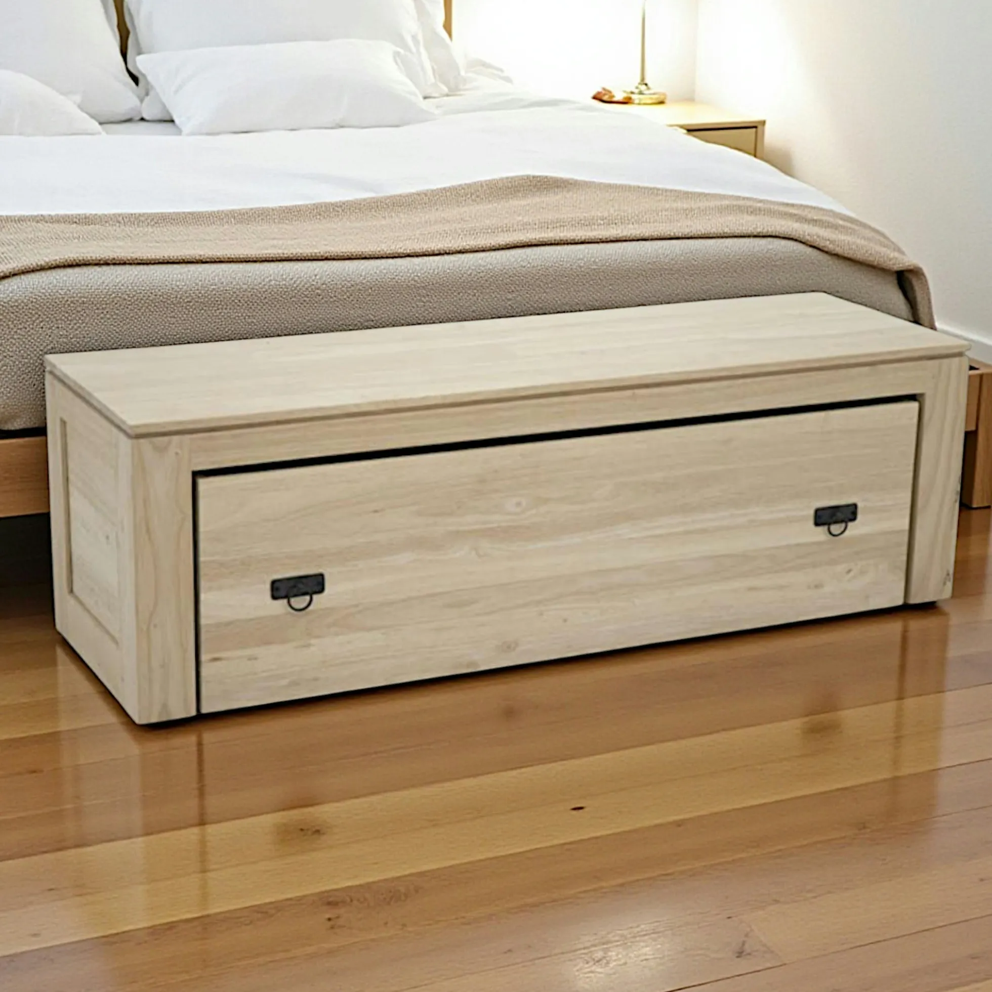 Banc coffre de rangement hévéa 134cm HELENA