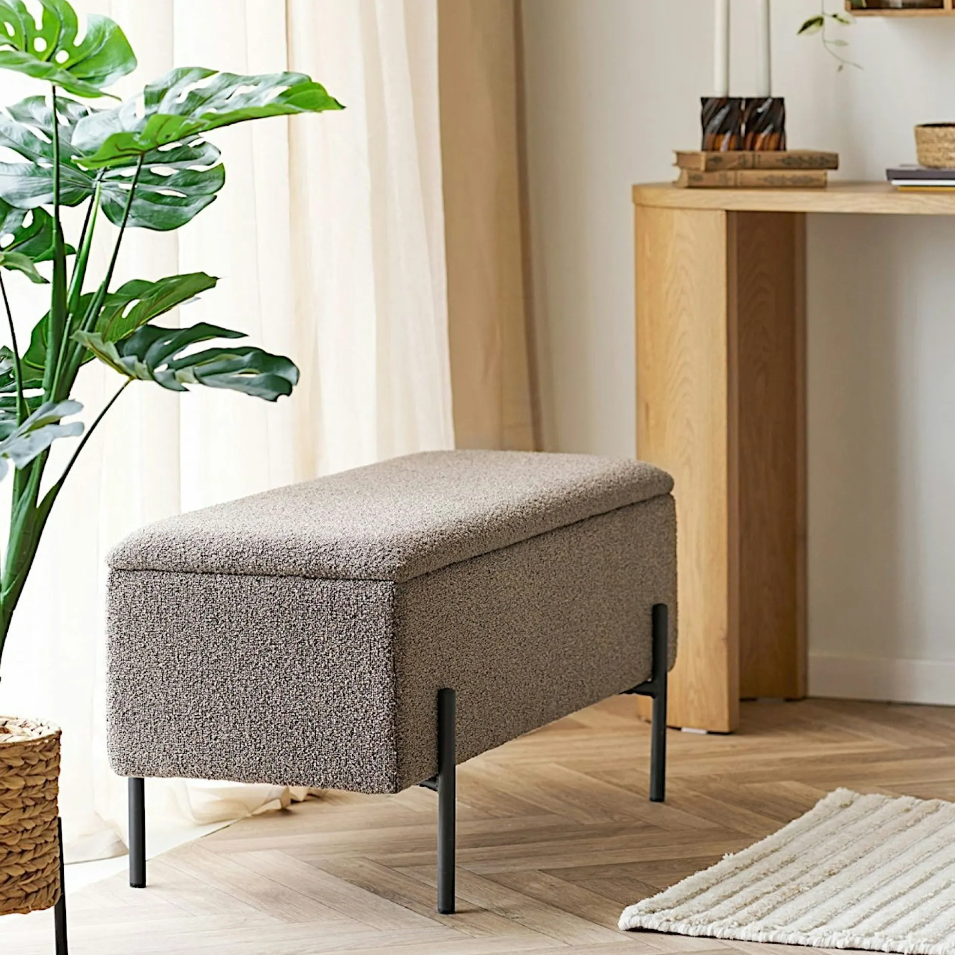 Banc coffre en bouclette marron 95 cm BERLIN