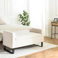 Banc coffre tissu bouclette écru COLOMBUS