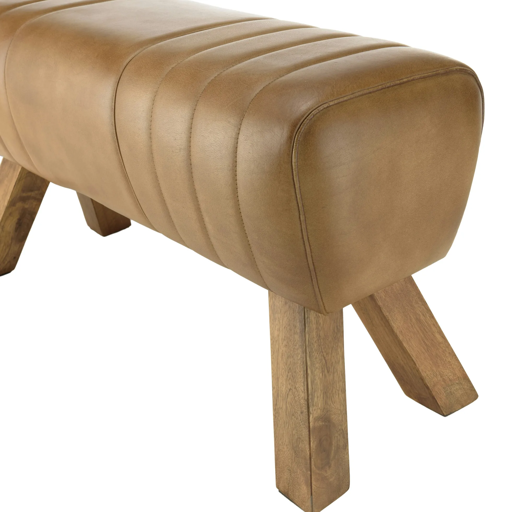 Banc cuir havane pieds en bois 89 cm TIM