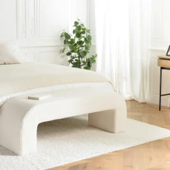 Banc de lit design tissu bouclette écru COLOMBUS