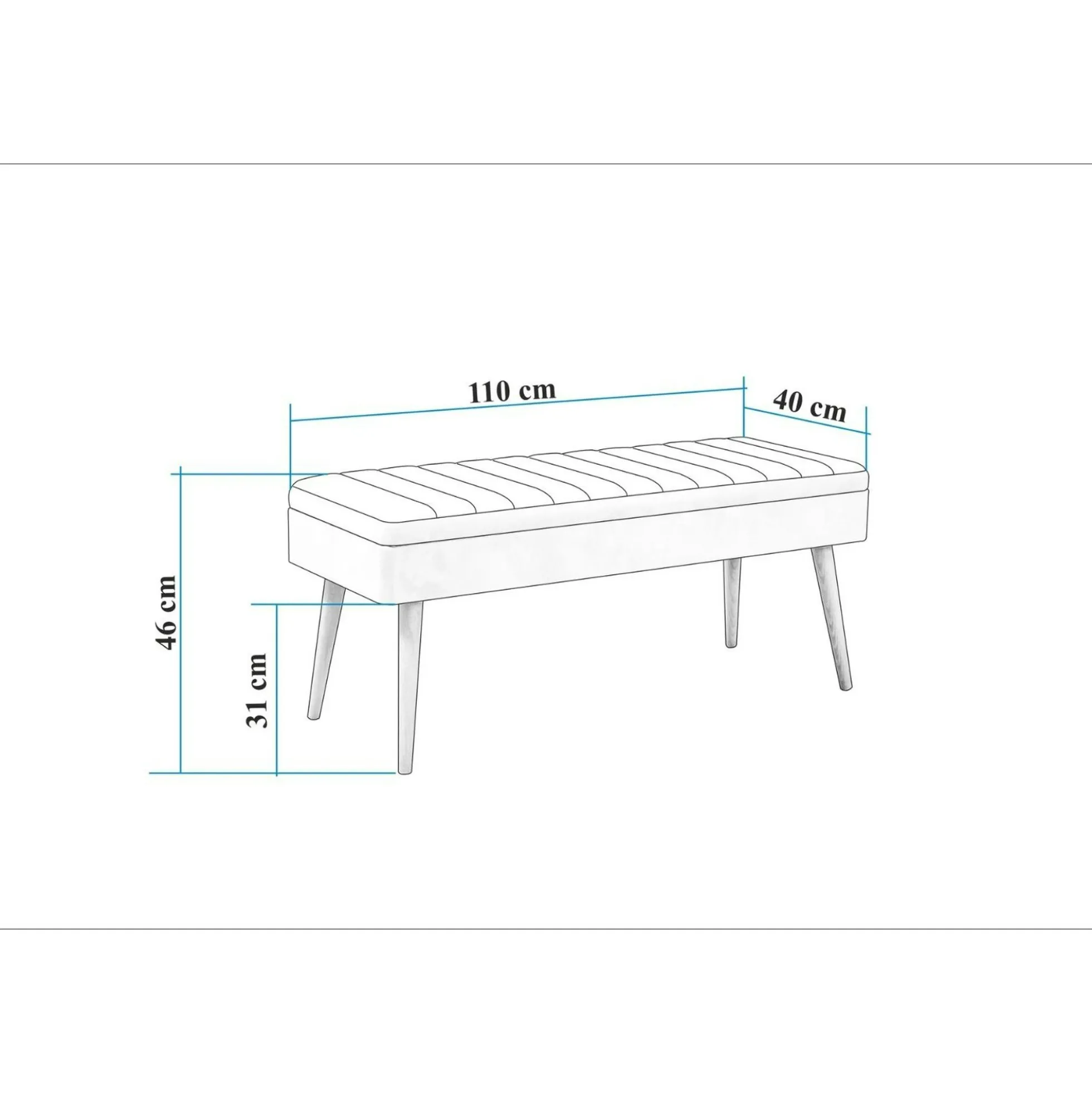 Banc d'entrée avec rangement en tissu bleu 110 cm ROSARIO