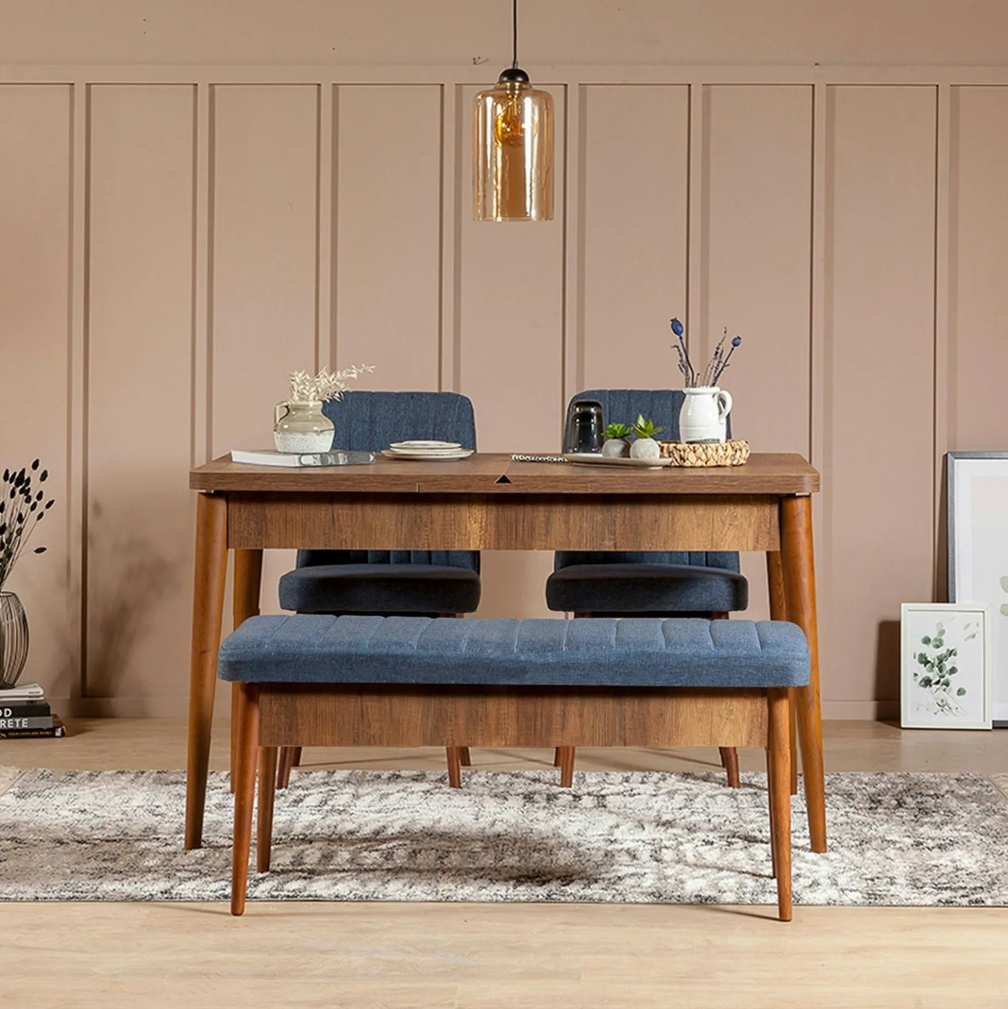 Banc d'entrée avec rangement en tissu bleu 110 cm ROSARIO