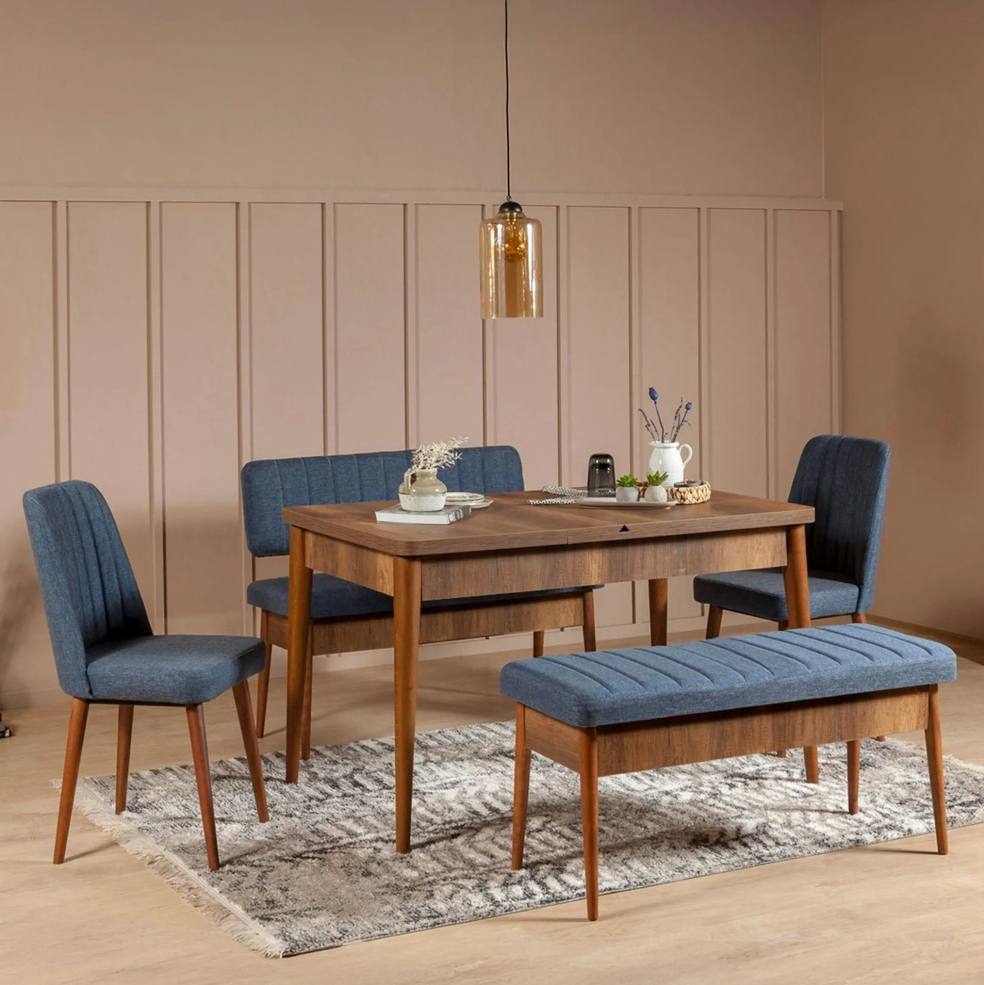 Banc d'entrée avec rangement en tissu bleu 110 cm ROSARIO