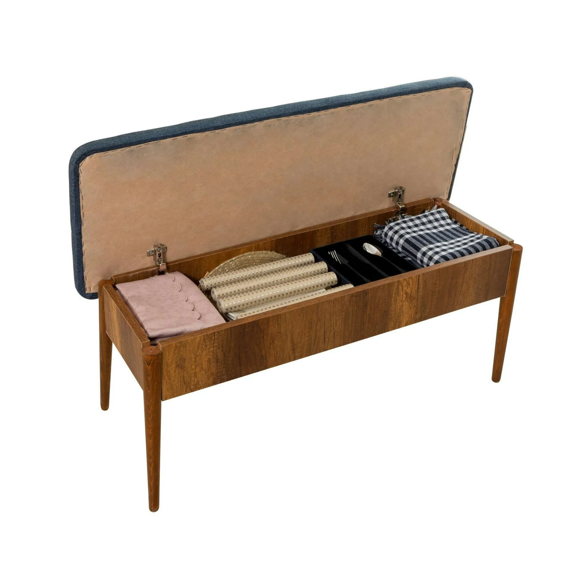 Banc d'entrée avec rangement en tissu bleu 110 cm ROSARIO