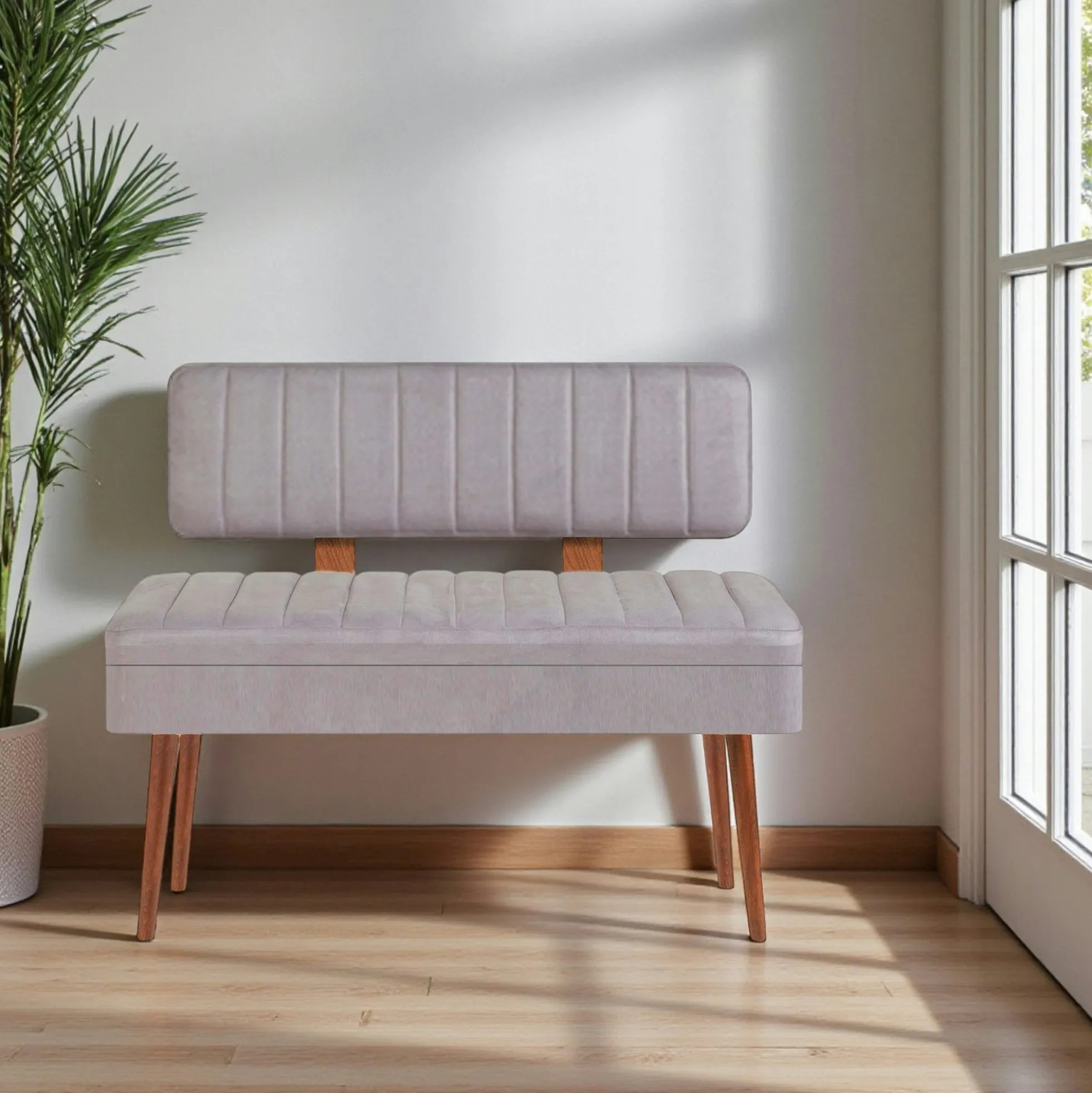 Banc d'entrée avec rangement - tissu gris JENA