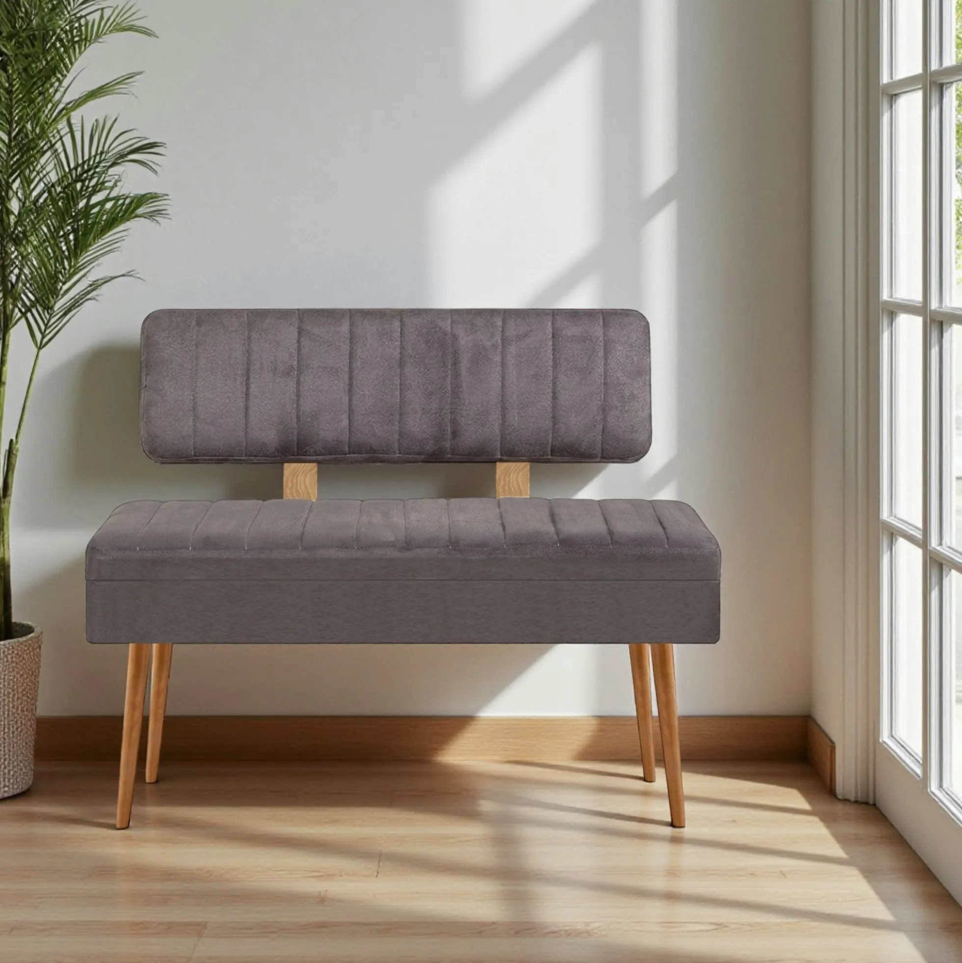 Banc d'entrée avec rangement - tissu anthracite JENA