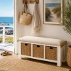 Banc d'entrée blanc coussin d'assise et paniers rangement VELIA
