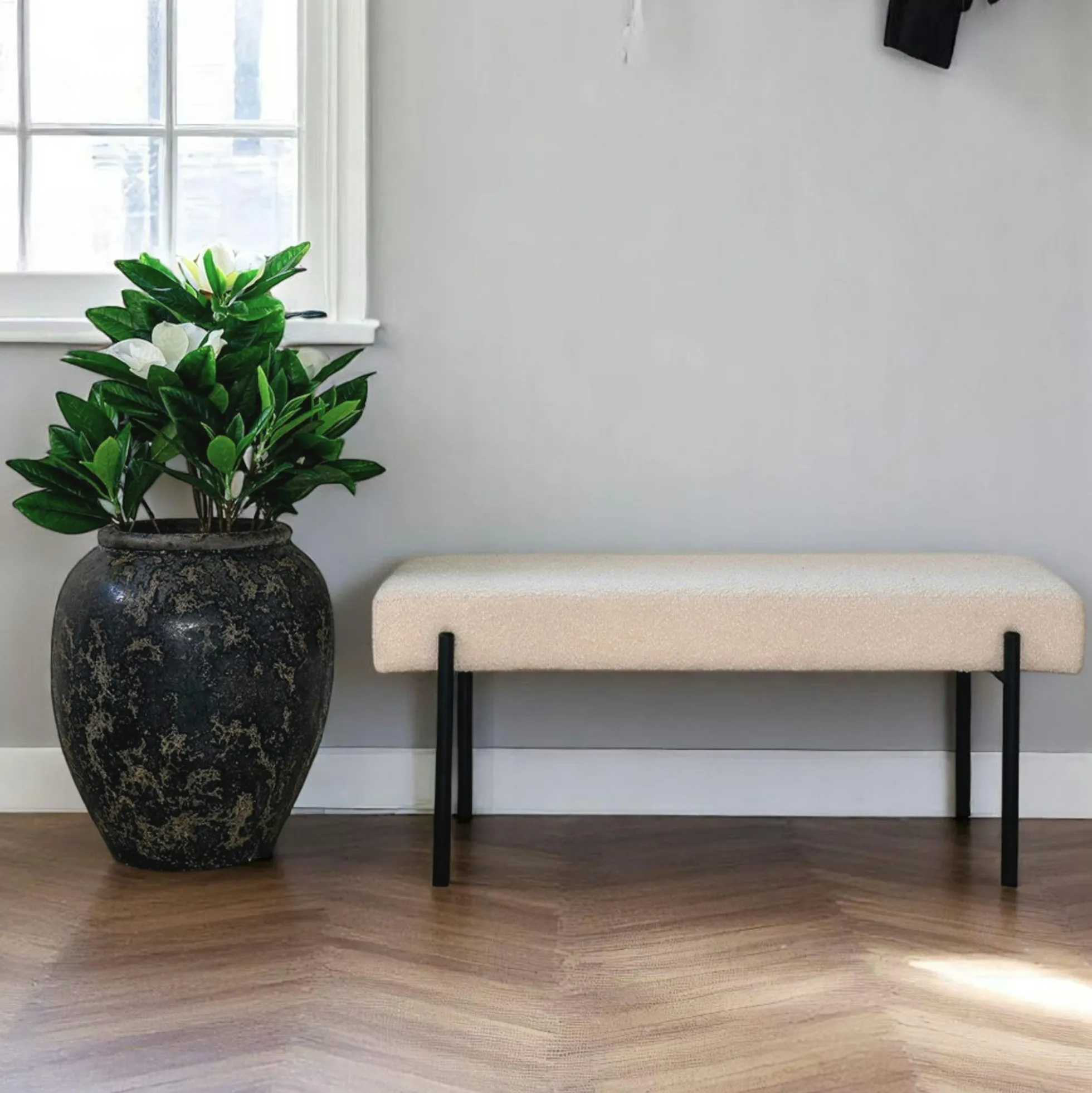 Banc d'entrée blanc en bouclette, style moderne BRUGES