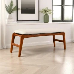 Banc d'entrée en bois et tissu - assise lin, 120 cm DILI