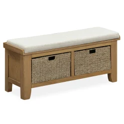 Banc d'entrée en chêne avec 2 paniers de rangement VALMONT