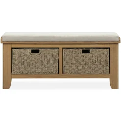 Banc d'entrée en chêne avec 2 paniers de rangement VALMONT
