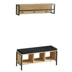 Banc d'entrée noir avec rangement et portemanteau MARFA