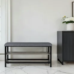 Banc d'entrée tissu gris avec rangement chaussures SAVONE