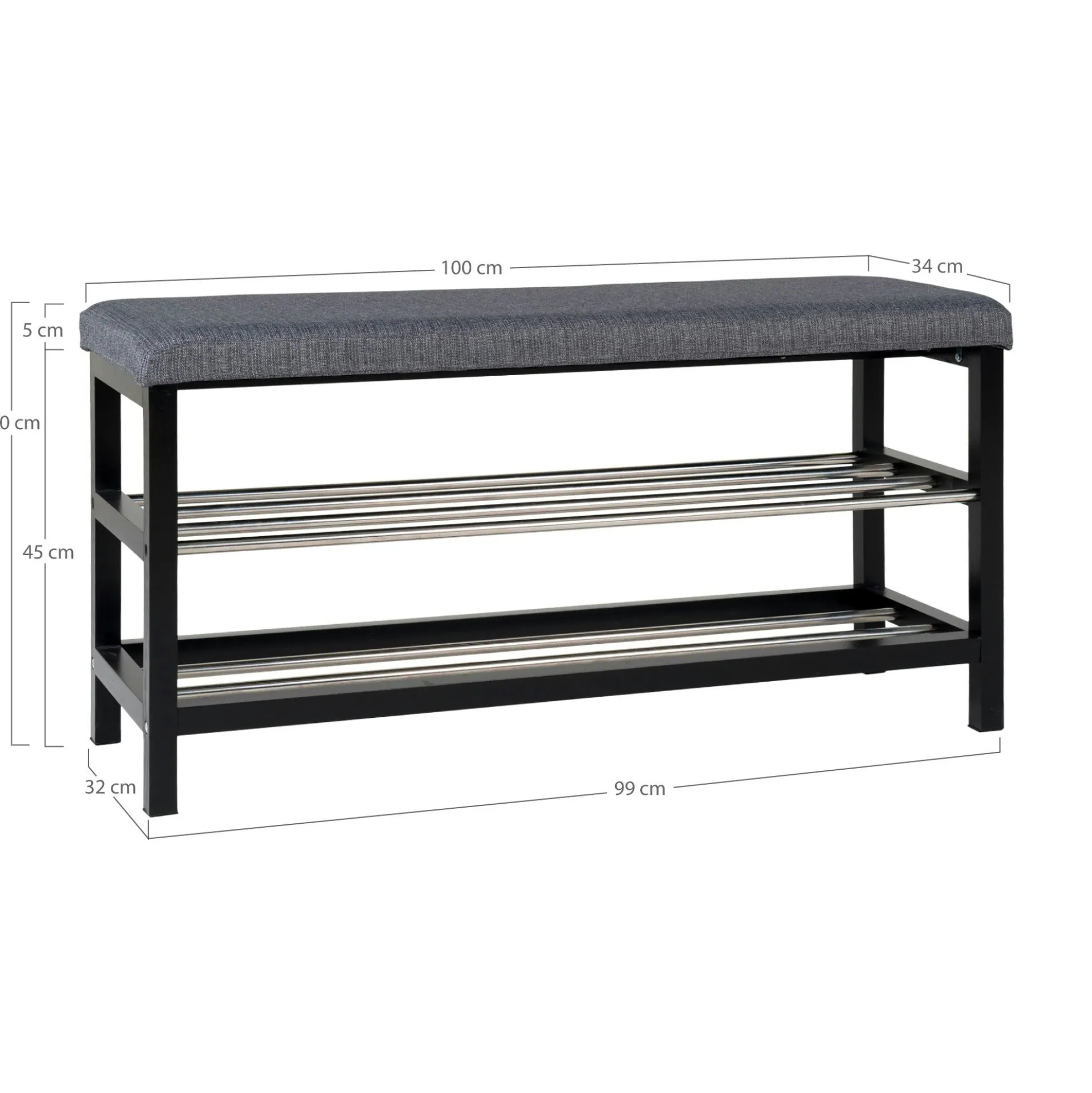 Banc d'entrée tissu gris avec rangement chaussures SAVONE