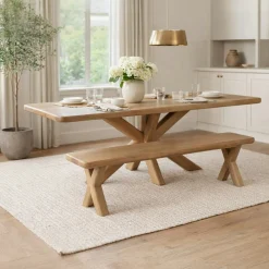 Banc de salle à manger en chêne pieds en croix 160 cm ASTER
