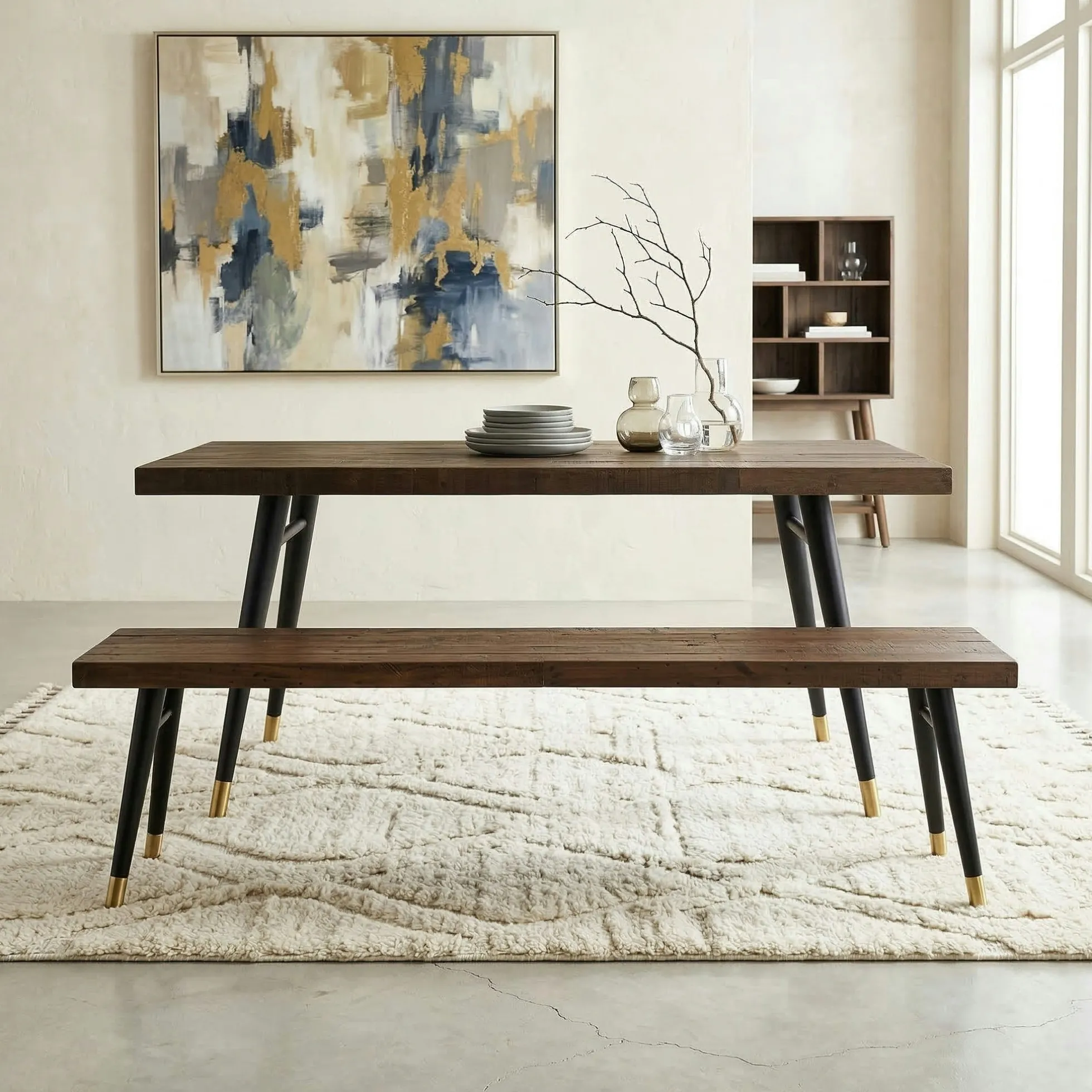 Banc de table bois recyclé piètement noir 140 cm ADÉLAÏDE