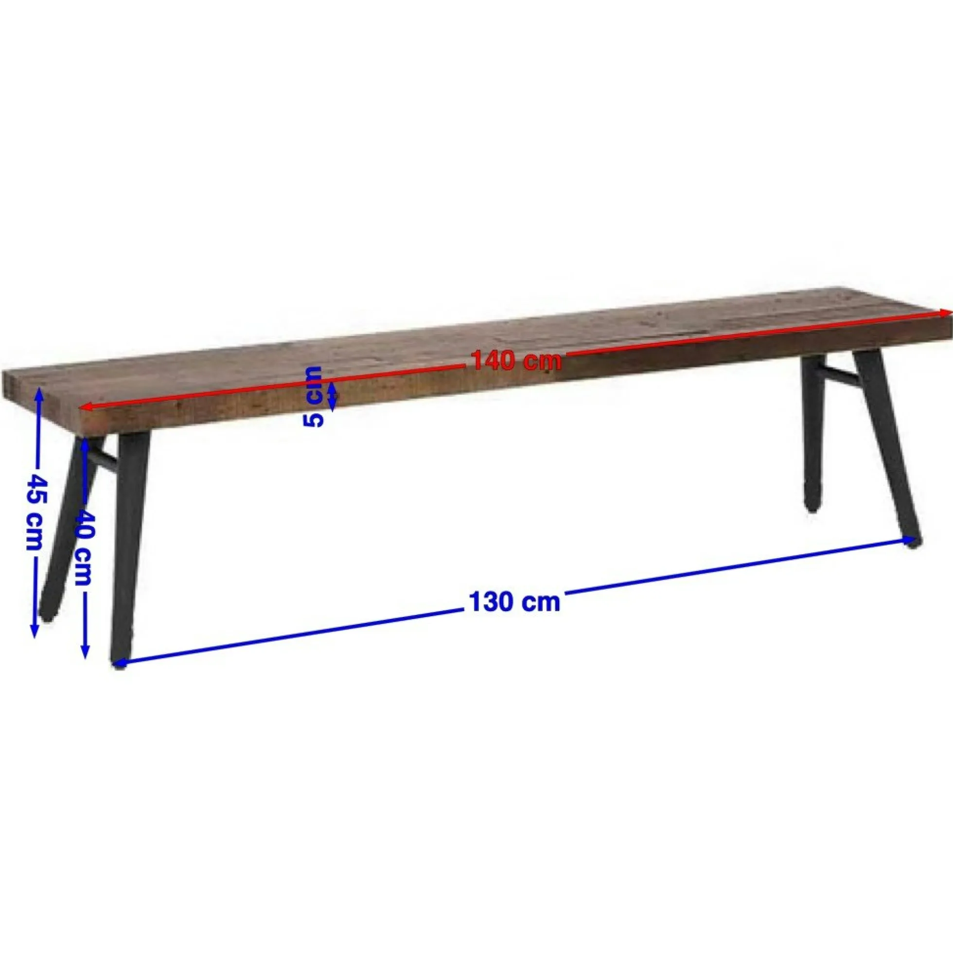 Banc de table bois recyclé piètement noir 140 cm ADÉLAÏDE