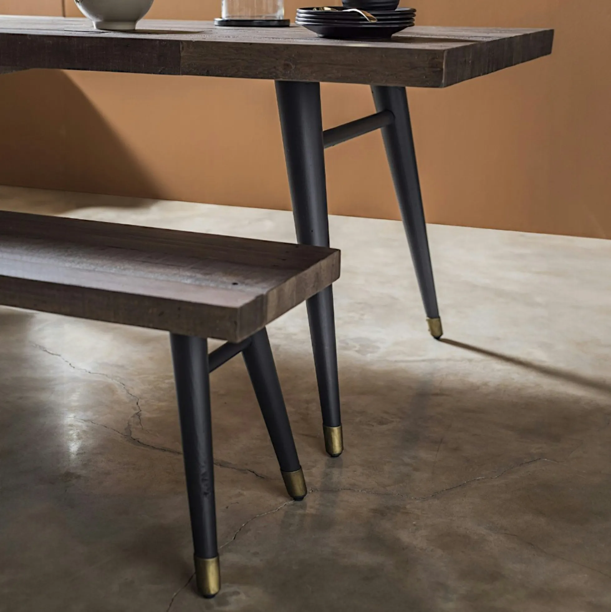 Banc de table bois recyclé piètement noir 140 cm ADÉLAÏDE