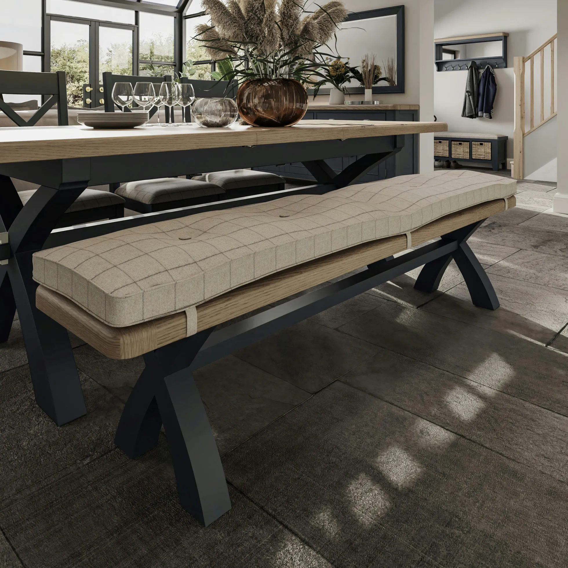 Banc de table en bois finition bleu profond 2m HOVE