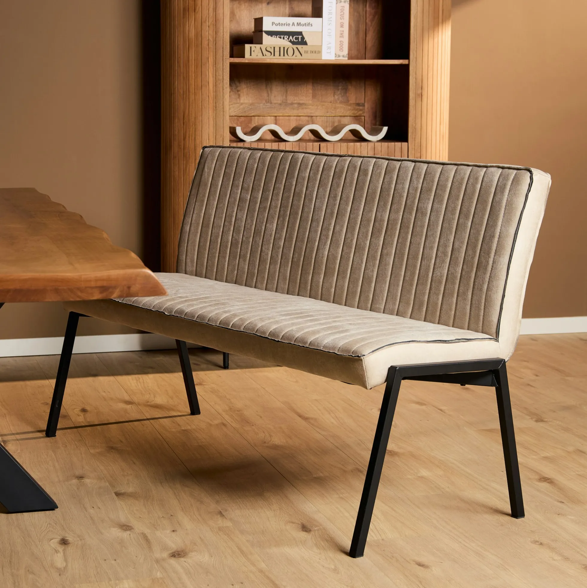 Banc de table à manger beige à bandes 155 cm CORTINA