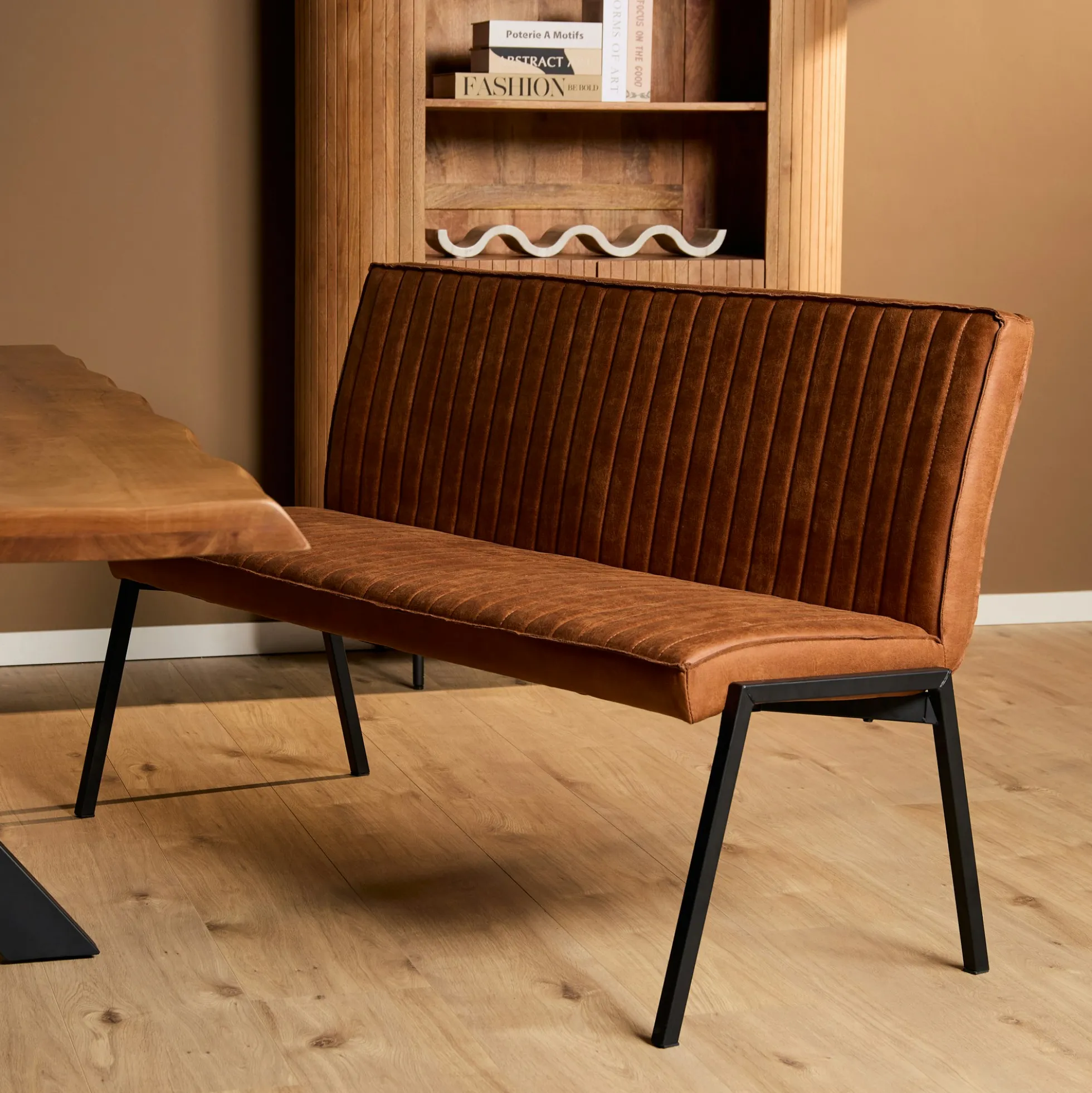 Banc de table à manger cognac à bandes 155 cm CORTINA