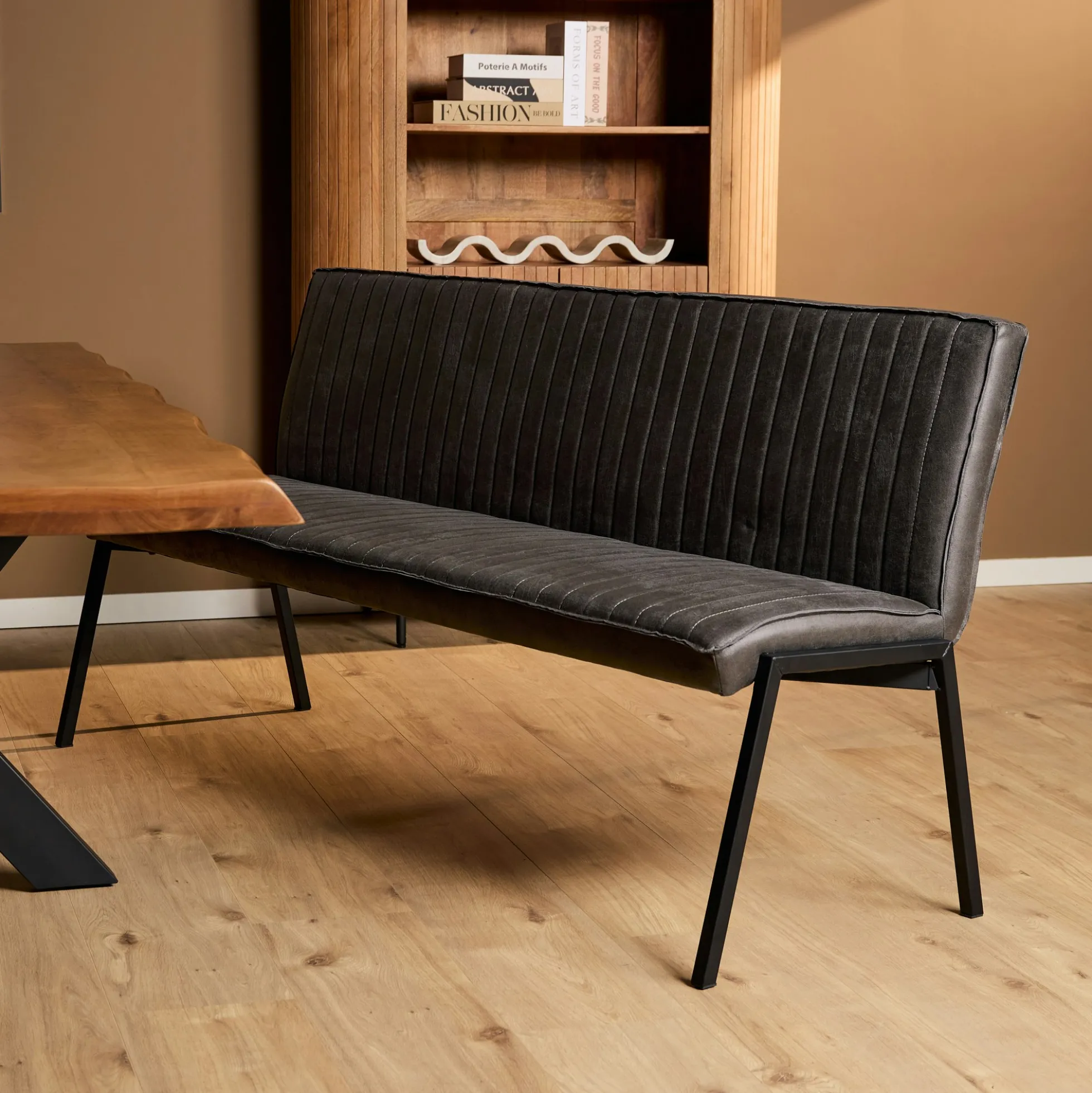 Banc de table à manger gris foncé à bandes 185 cm CORTINA