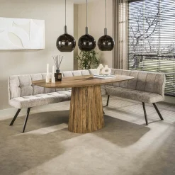 Banc de table tissu doux sable, angle droit MELBOURNE