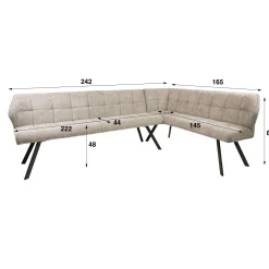 Banc de table tissu doux sable, angle droit MELBOURNE