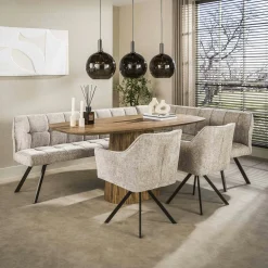 Banc de table tissu doux sable, angle droit MELBOURNE