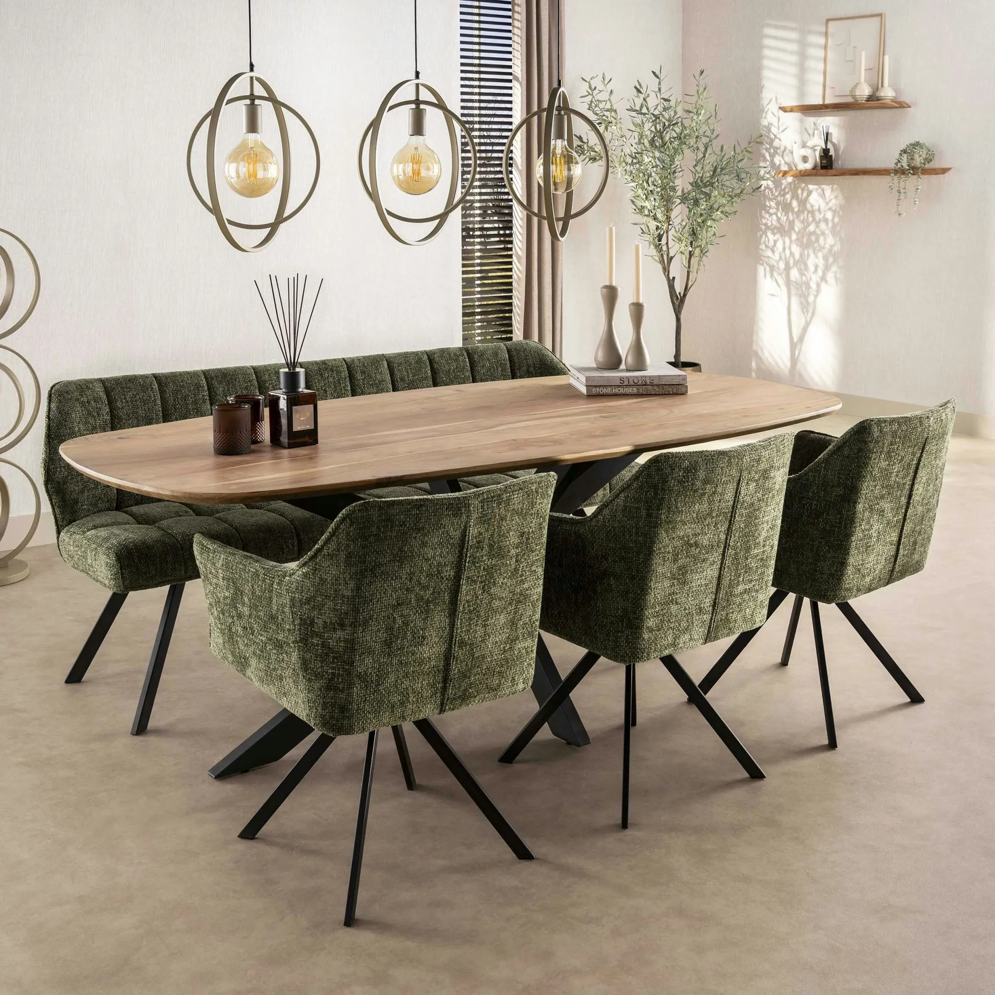 Banc de table vert chenille pieds anthracite 180 cm MELBOURNE