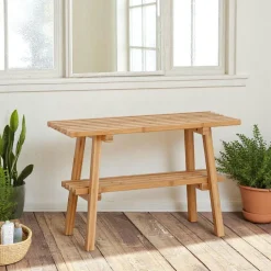 Banc en bambou avec 2 plateaux, pour sdb ou entrée BRUGES