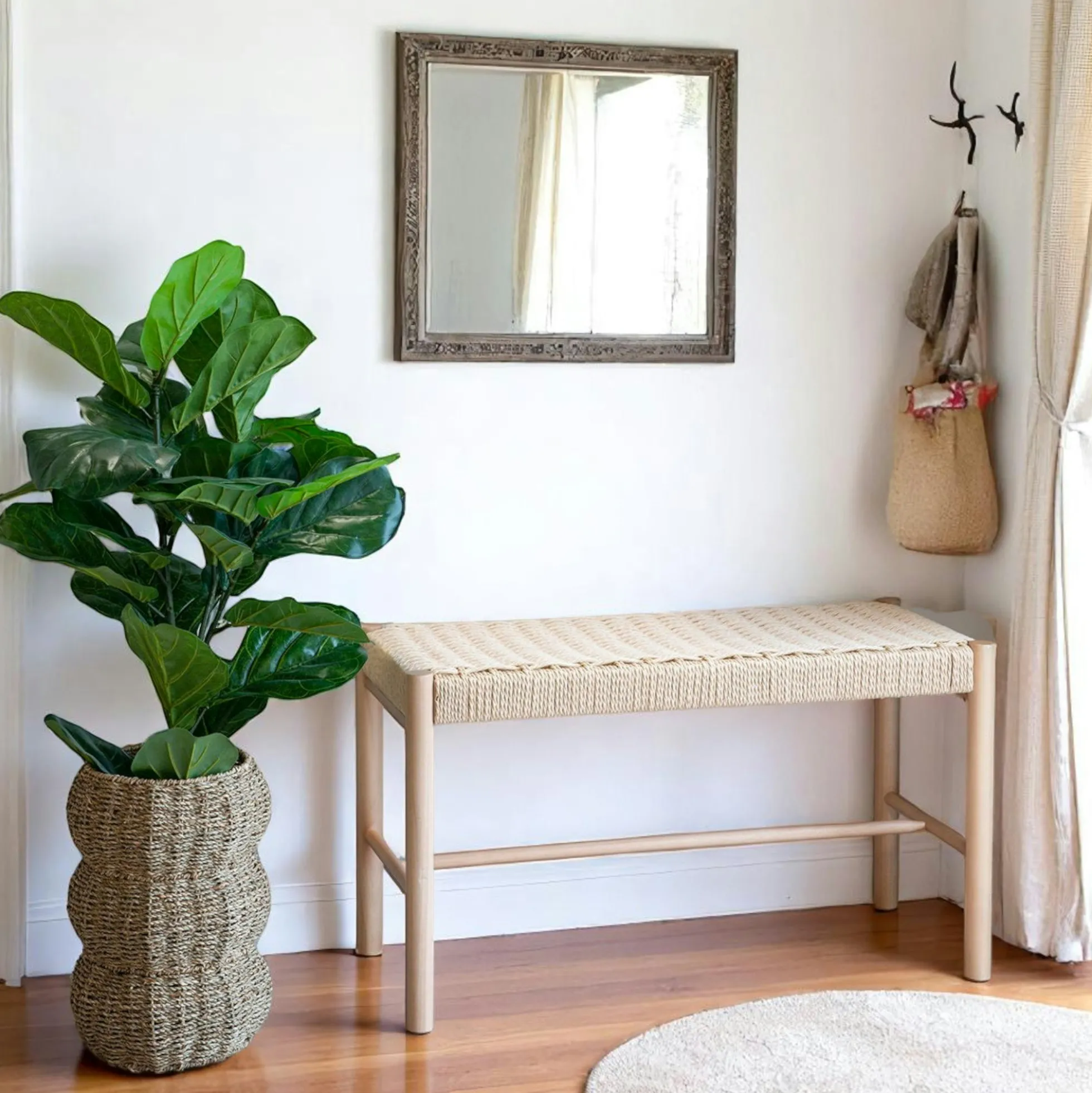 Banc en bois blond et corde tressée BRUGES