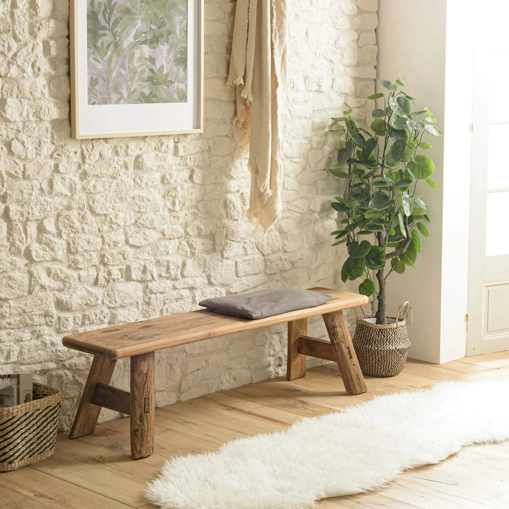 Banc en bois recyclé 140 cm style campagne DENVER