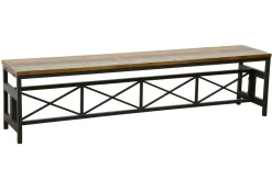 Banc en Hévéa recyclé coloré et pieds métal avec croisillons 180x36x45cm LOFT COLORS