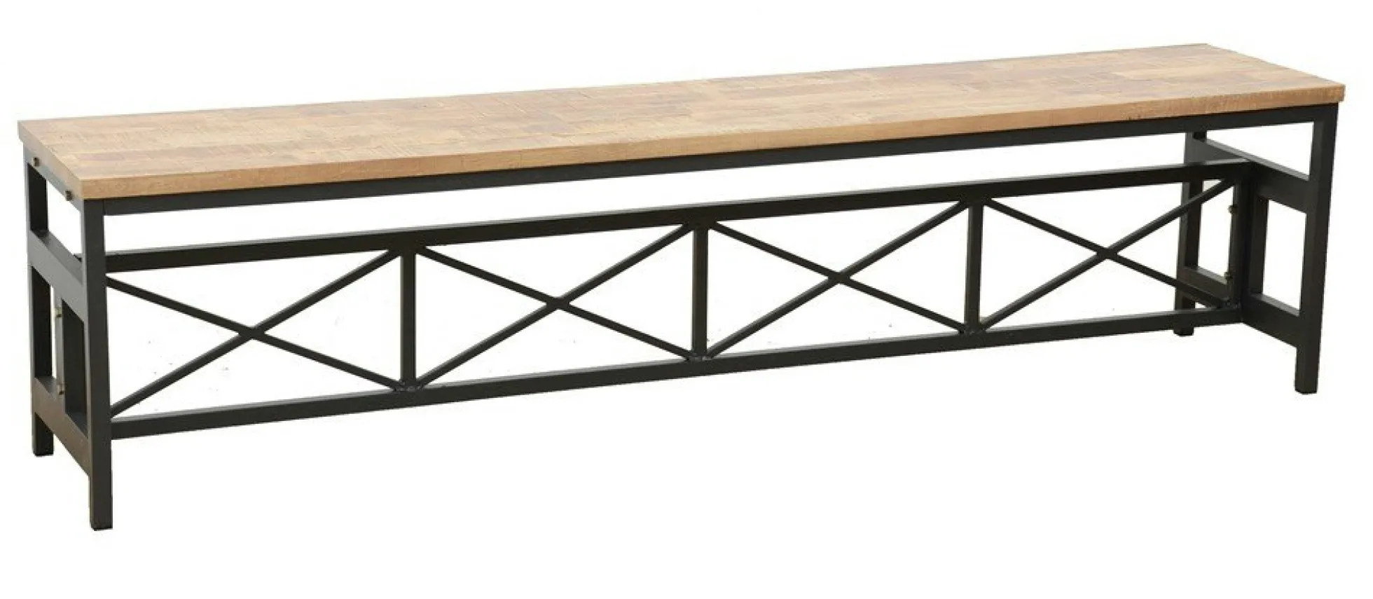 Banc en Hévéa recyclé naturel et pieds métal avec croisillons 180x36x45cm LOFT