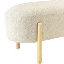 Banc en tissu effet laine beige et pieds bois COLOMBUS