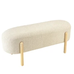 Banc en tissu effet laine beige et pieds bois COLOMBUS