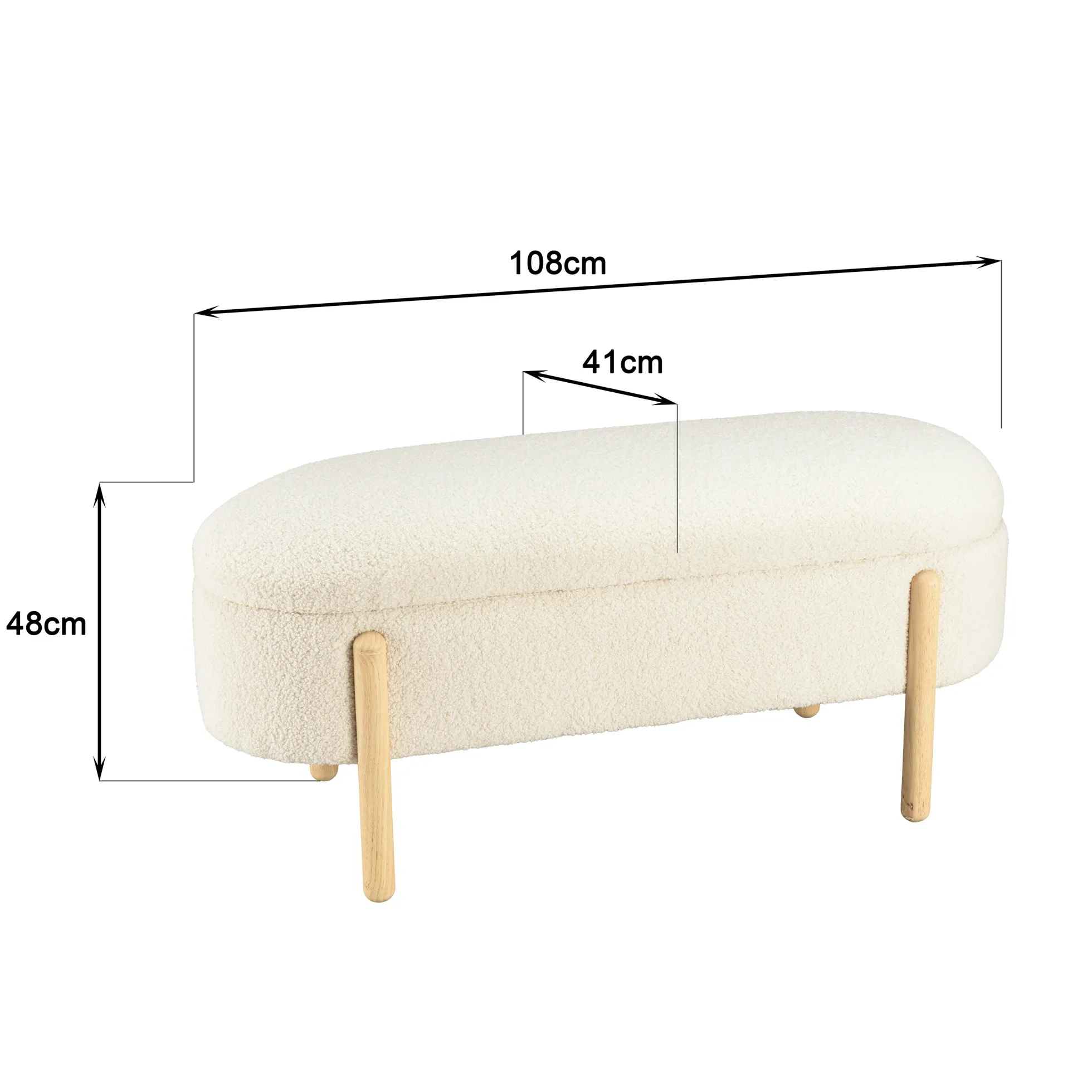 Banc forme arrondie avec rangement tissu écru COLOMBUS