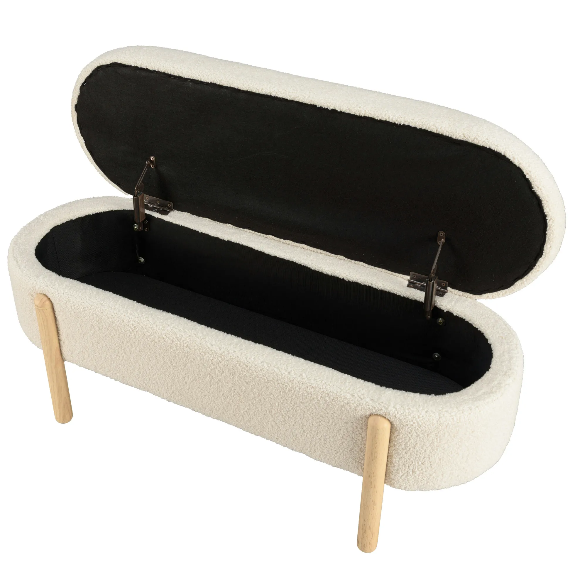Banc forme arrondie avec rangement tissu écru COLOMBUS