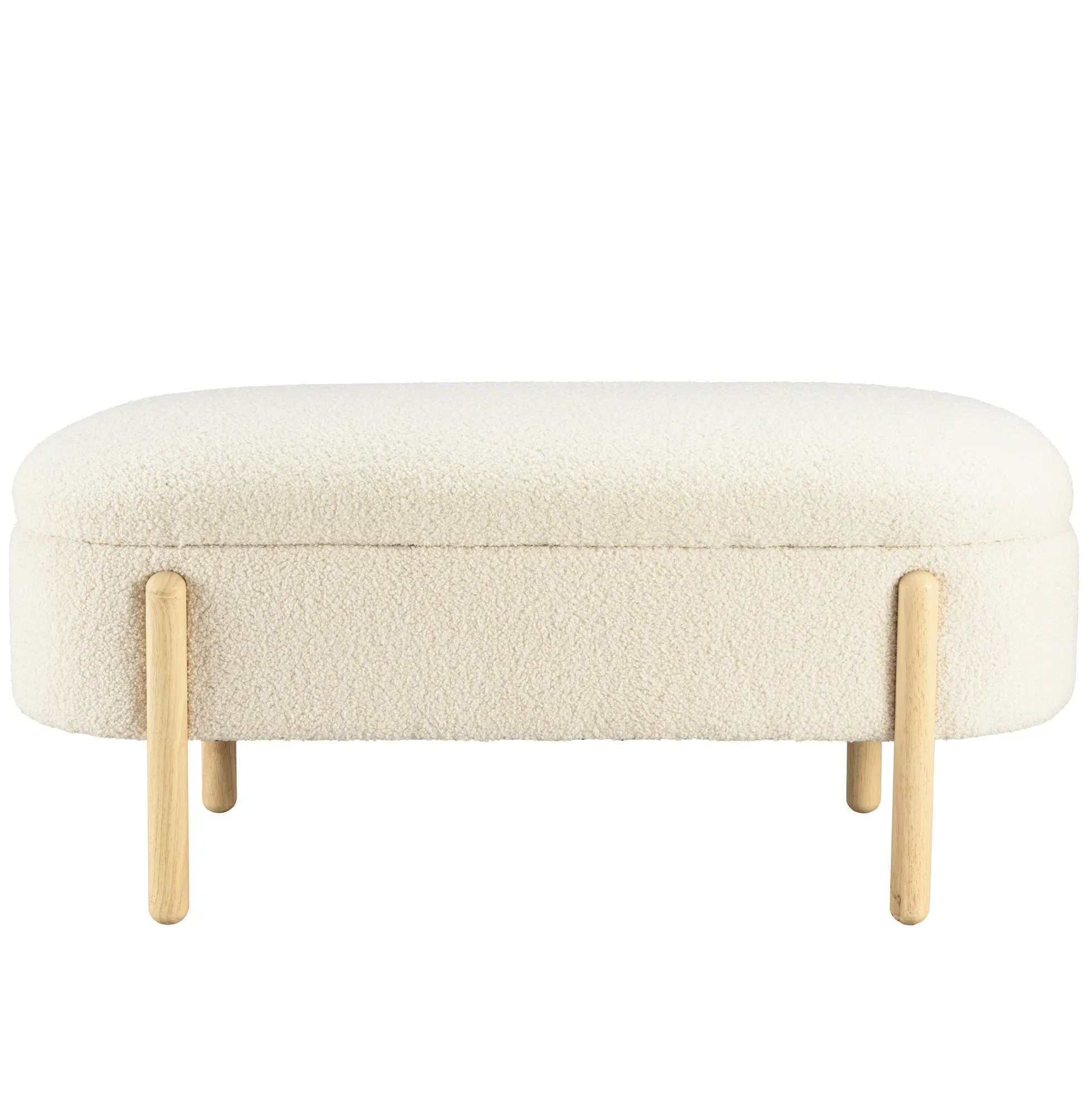 Banc forme arrondie avec rangement tissu écru COLOMBUS