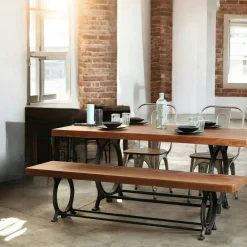 Banc industriel vintage bois recyclé 180 cm LEEDS