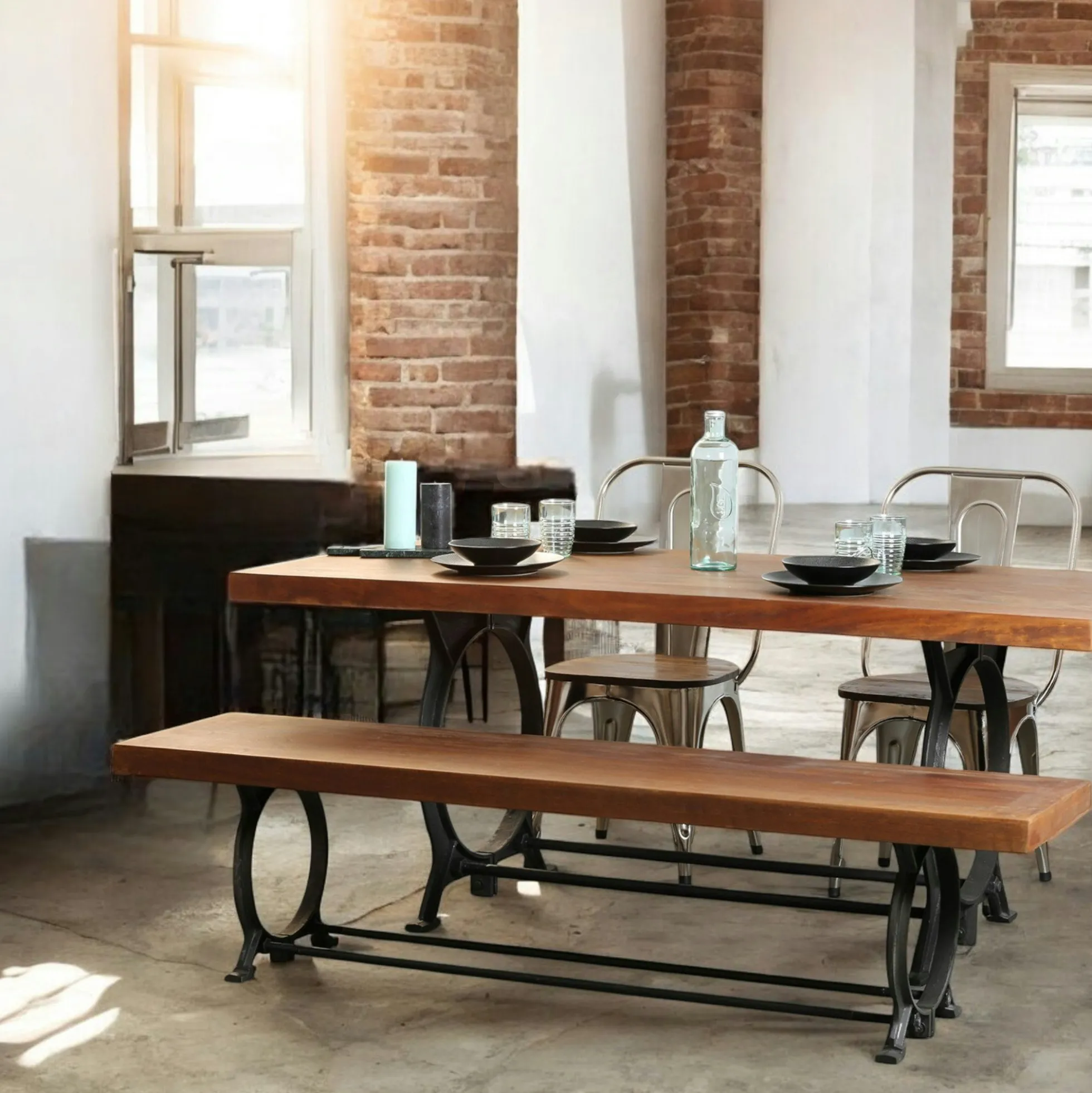Banc industriel vintage bois recyclé 180 cm LEEDS