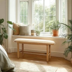 Banc 1 place avec coussin blanc en bois de mindi TIVARO