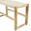 Banc rondins de teck naturel assise macramé blanc MANAK