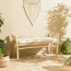 Banc rondins de teck naturel coussin blanc MANAK